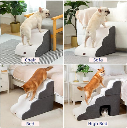 Pettycare Dog Stairs Ramp for High Beds and Couch 3 Steps,Beige