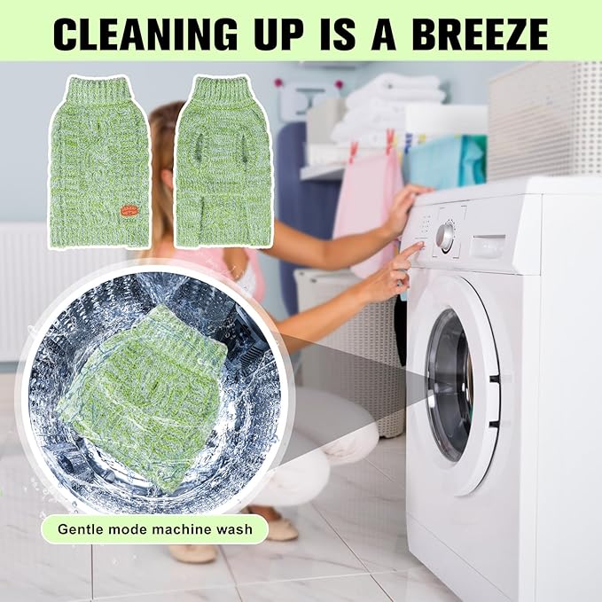 BEAUTYZOO Small Dog Sweater -Turtleneck Pullover Classic Cable Knit Fuzzy Winter Coat Dog Cold Weather Clothes for Small Medium Dogs Puppy Girl Boys,Green SM