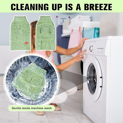 BEAUTYZOO Small Dog Sweater -Turtleneck Pullover Classic Cable Knit Fuzzy Winter Coat Dog Cold Weather Clothes for Small Medium Dogs Puppy Girl Boys,Green SM