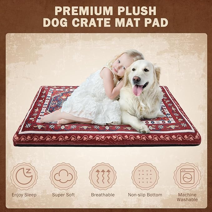 SCENEREAL Dog Crate Mat for Small Medium Large Dogs 19" x 30", Red