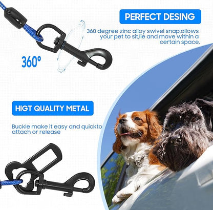 Dog Car Harnesses, Dog Seatbelt of Coated Wire Leash Safety Restraint, No Chew Tether Cable Vehicle Dog Accessories, Double Clips & Latch Attachment (Blue, 24 inch/60 cm)