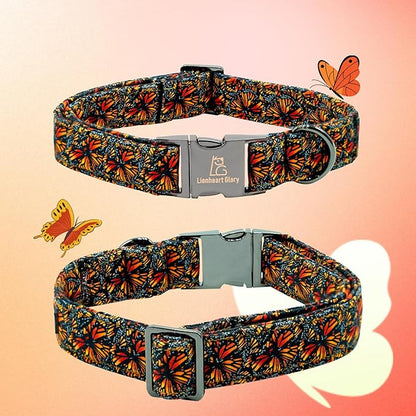 Lionheart glory Fall Dog Collar with Bowtie Butterfly Print Dog Collars Heavy Soft Adjustable Dog Collar for Small Dogs Male/Female Dog Bow Collar Pet Gift