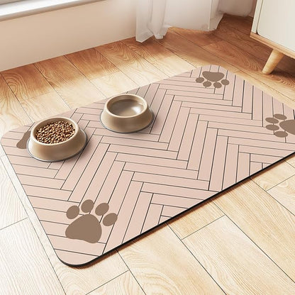 Pet Feeding Mat-Absorbent Pet Placemat for Food and Water Bowl (16"x24", Beige)