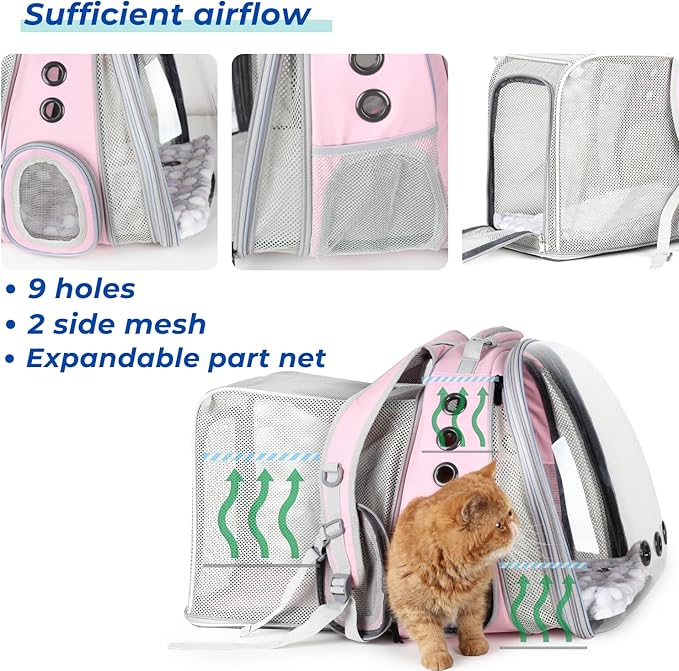 Lollimeow Cat Carrier Backpack, Bubble Dual Expandable Backpack Carrier, Pets and Small Dogs,Airline-Approved, Designed for Travel, Hiking, Walking & Outdoor Use (Dual Expandable-Pink)