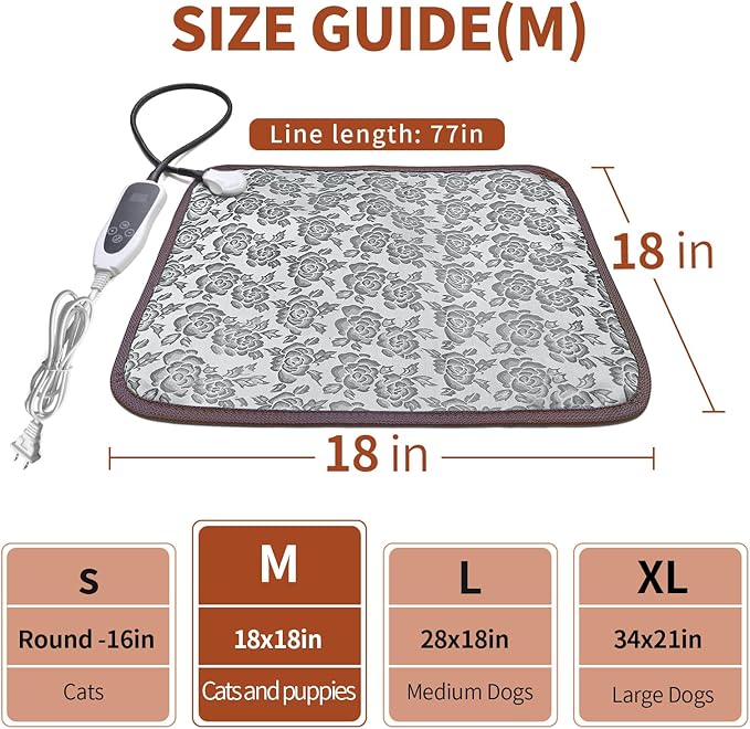 Pet Heating Pad 18x18 in Cat Heating Pads for Cats Waterproof Smart Thermostat Switch