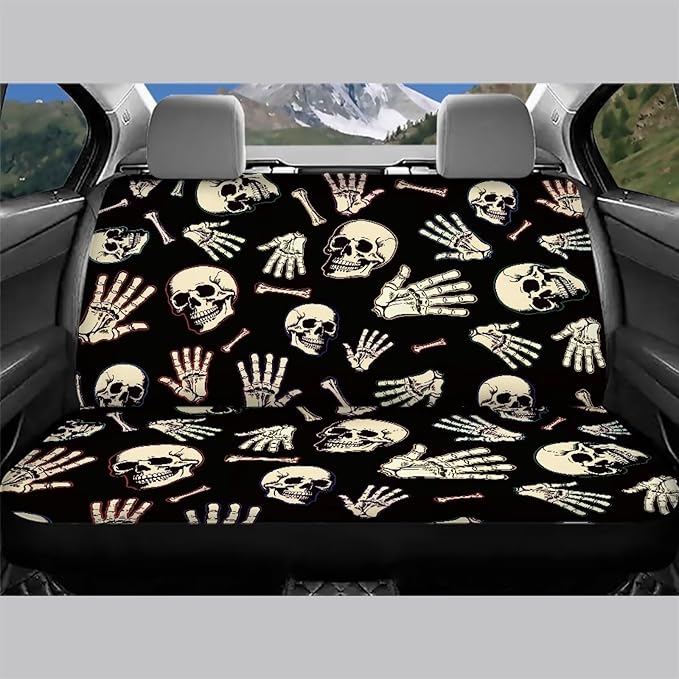 AFPANQZ Skull Skeleton Car Backseat Covers Dog Seat Cushion for Rear Seat Non-Slip Soft Car Seat Covers for Dogs