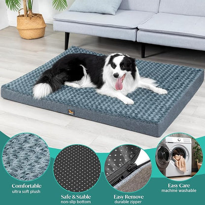 XXL Dog Bed for Dogs up to 110 lbs with Orthopedic Foam Waterproof Cover Removable and Washable Cover Fluffy Dog Crate Bed with Non-Slip Bottom