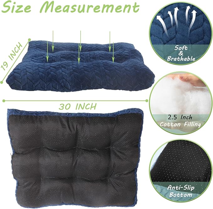 30x19 Crate Bed for Dog Washable,30 in Dog Crate Bed Navy Blue Extra Soft Dog Pad with Durable Anti-Slip Bottom fit Crates Fluffy Pet Bed,Deluxe Cozy Mattress fit Medium Kennel or Cage Small Dogs Mat