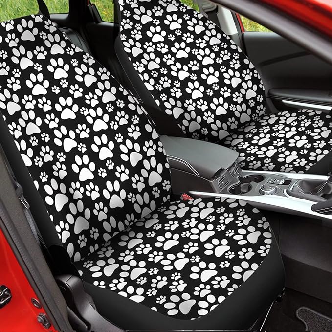 Cute White Dog Paw Printed Auto Front Seats Protector 2pcs Thin