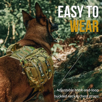 OneTigris Dog Backpack for Medium & Large Dogs, Nylon Backpack for Dogs Tactical Pet Backpack with Side Pockets for Hiking Walking Training Running(Camo, Meidum)