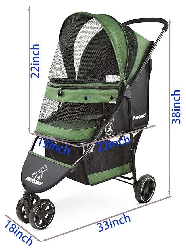 ROODO Dog Stroller 3Wheel Pet Stroller Cat Stroller 30lbs Small