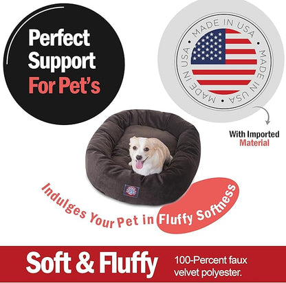 Majestic Pet 32 Inch Micro Velvet Calming Dog Bed Washable – Cozy Soft Round Dog Bed with Spine for Head Support 32x23x7 (inch)