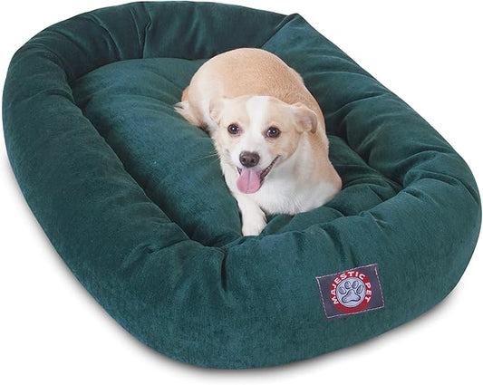 Majestic Pet 32 Inch Micro Velvet Calming Dog Bed Washable – Cozy Soft Round Dog Bed with Spine for Head Support 32x23x7 (inch)