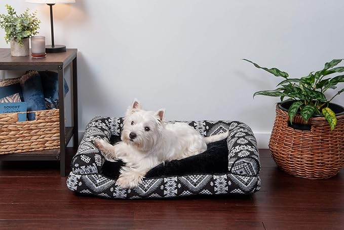 Furhaven Pillow Dog Bed for Medium/Small Dogs w/ Removable Bolsters & Washable Cover