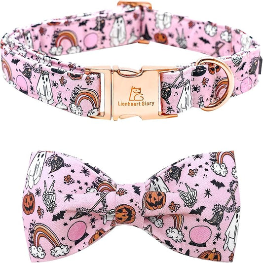 Lionheart glory Halloween Dog Collars Fall Dog Collar Pink Bowtie Girl Boy Pet Collar Dogs Pumpkin Collar Bows Duty Adjustable Dog Bow Collars for Medium Dogs