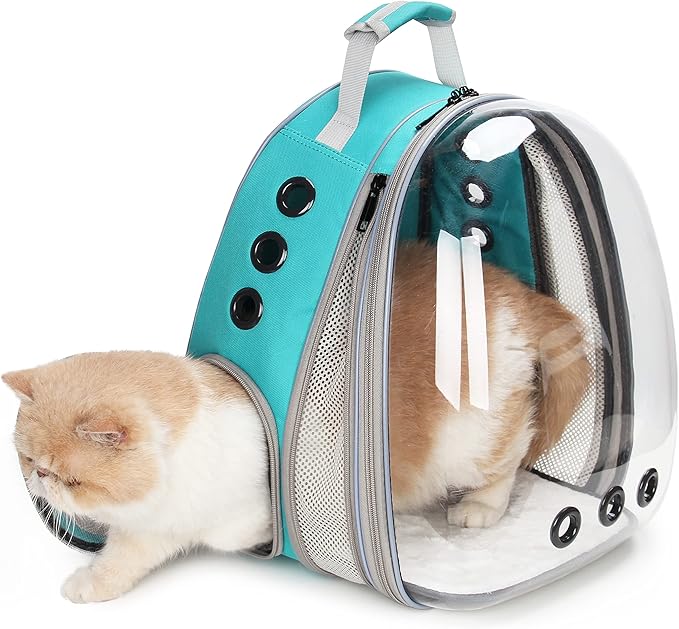 Lollimeow Cat Carrier Backpack, Bubble Expandable Backpack Carrier, Pets and Small Dogs,Airline-Approved, Designed for Travel, Hiking, Walking & Outdoor Use (Front Expandable-Green)