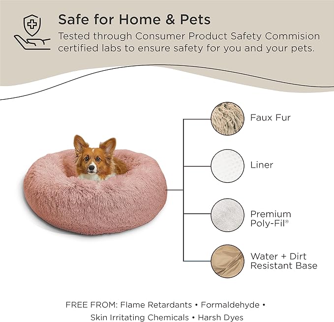 Best Friends by Sheri The Original Calming Donut Cat and Dog Bed in Shag Fur Dusty Rose 30"
