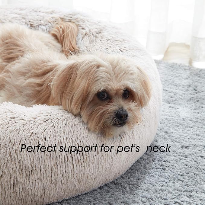 WESTERN HOME WH Calming Dog & Cat Bed, Anti-Anxiety Donut Cuddler Warming Cozy Soft Round Bed, Fluffy Faux Fur Plush Cushion Bed for Small Medium Dogs and Cats