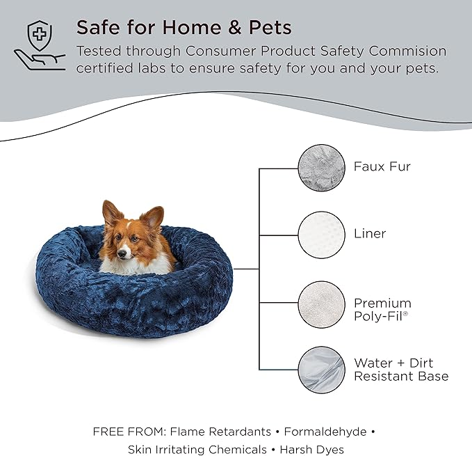 Best Friends by Sheri The Original Calming Donut Cat and Dog Bed in Lux Fur Navy 30"