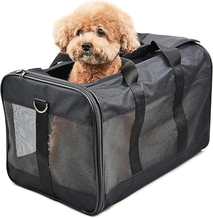 ScratchMe Pet Travel Carrier Soft Sided Portable Bag for Cats and Small Dogs, Collapsible, Durable, Airline Approved, Travel Friendly, Carry Your Pet with Safely and Comfortably, Black, Large