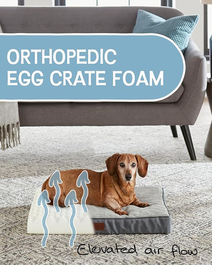 24 Inch Orthopedic Waterproof & Machine Washable Dog Bed with Egg Crate Foam Support, Non-Slip Bottom and Removable Pet Bed Cover for Extra Large, Large, Medium, Small Dogs (Gray)