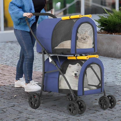 MoNiBloom Double Dog Stroller with Detachable Carrier Bags Large 4 Wheels Foldable Jogger for Small and Medium Dog Cats