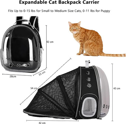 Cat Backpack Carrier,Expandable Bubble Backpack for Carrying Cats and Puppies,Airline-Approved Pet Travel Carrier Designed for Travel, Hiking, Walking Outdoor Use,Black