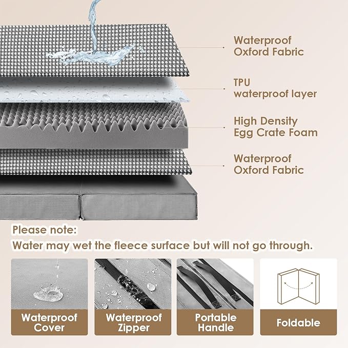 EHEYCIGA Foldable Waterproof Dog Beds for Large Dogs 36 x 27 x 3.5 inches