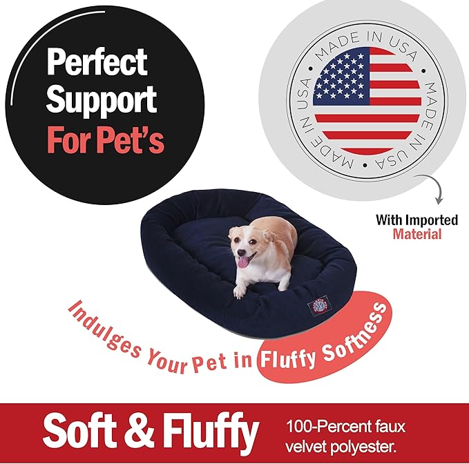 Majestic Pet 32 Inch Micro Velvet Calming Dog Bed Washable – Cozy Soft Round Dog Bed with Spine for Head Support 32x23x7 (inch)