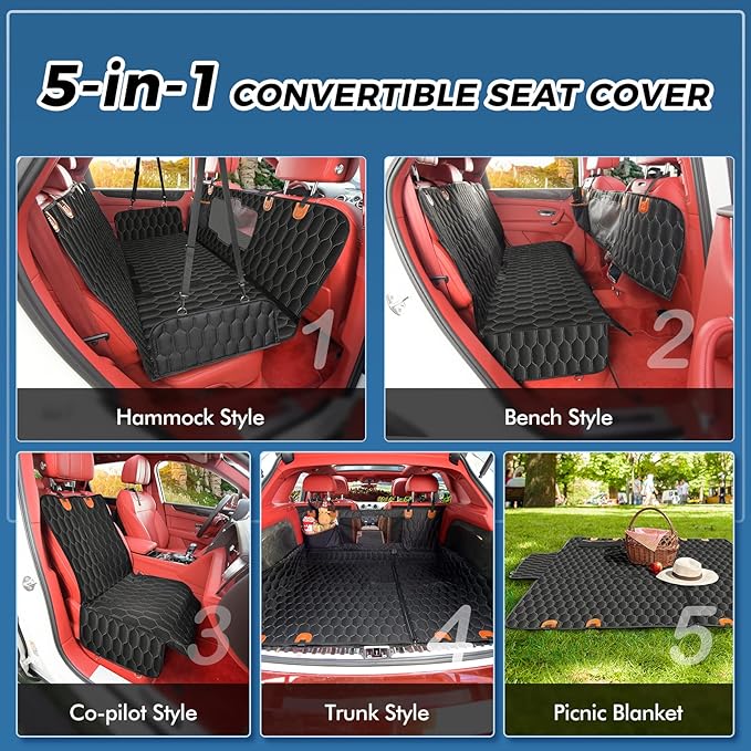 5-in-1 Dog Car Seat Cover for Back Seat 100% Waterproof Belt-53 * 58