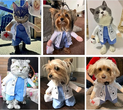 Dog Doctor Costume Outfit Doctor Coat Pet Cat Clothes Halloween Dog Costumes for Small Medium Puppy Kitten Party Cosplay Dress Up (Large), White