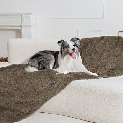 gogobunny Waterproof Plush Long Faux Fur Pet Throw Blanket Ultra Soft Fluffy Bed Couch Cover Washable (50x60 Inch 1), Stone)