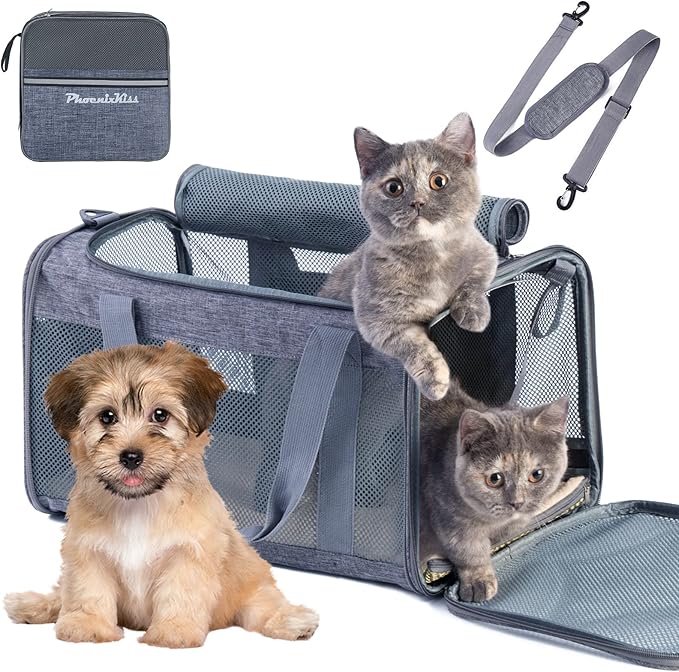 Cat Carrier for 2 Cats - Soft Medium Pet Carrier Bag -Large Dog Carrier for Small Dogs Collapsible Portable, Top Loading Cat Transport Carrier, Dog Flight Carrier Airline Approved