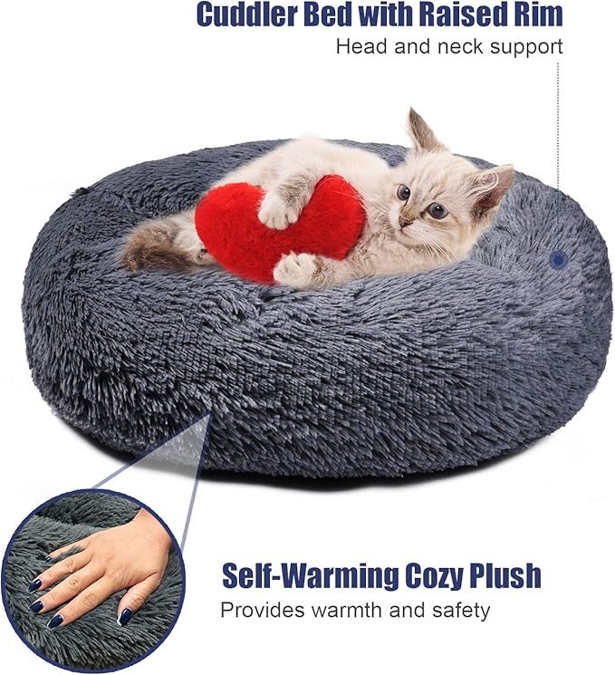 Aurako Cat Bed Dog Bed Round Cushion Pet 16" Dark