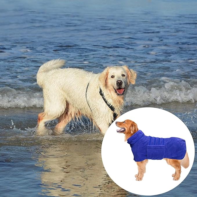 Geyecete Dog Bathrobe Towel Dog Drying Coat-Dry Fast Dog Bag-Pineapple Grid Fast Drying Super Absorbent Pet Dog Cat Bath Robe Towel-Blue-XL