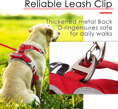 ThinkPet No Pull Harness Breathable Sport Harness with Handle-Dog Harnesses Reflective Adjustable for Medium Large Dogs,Back/Front Clip for Easy Control M Dark Red