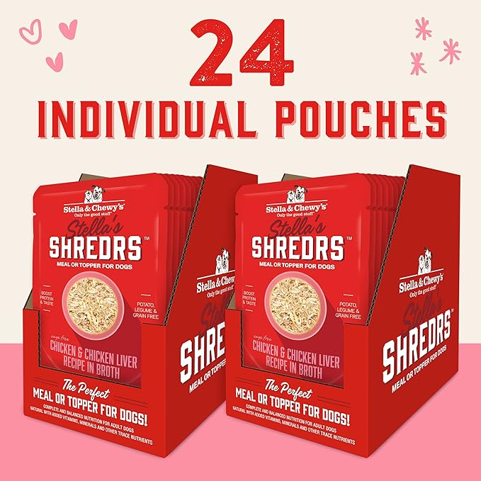 Stella & Chewy's Stella’s Shredrs Cage Free Chicken & Chicken Liver Recipe in Broth, 2.8 oz. Pouches (Pack of 24)