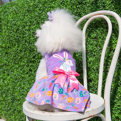CuteBone White Rabbit Dog Easter Dress Velvet for Small Dogs Girl Eggs Skirt Puppy Purple Dresses Dog Clothes CVA19XS-D