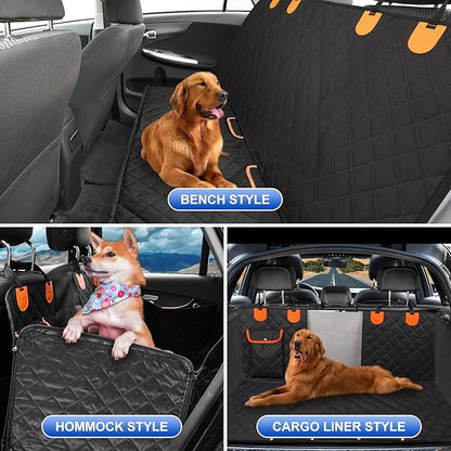 Dog Car Seat Cover for Back Seat 600D Scratchproof Nonslip Durable Waterproof Cars Pet Backseat Covers with Mesh Window Dogs Hammock for Car，SUV (60" W 64" L)