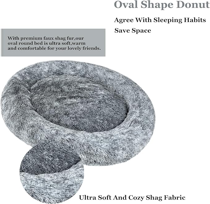 Coohom Oval Calming Donut Cuddler Dog Bed Bed(30"/36"/43") for (XL(36"x27"x7"), Grey)
