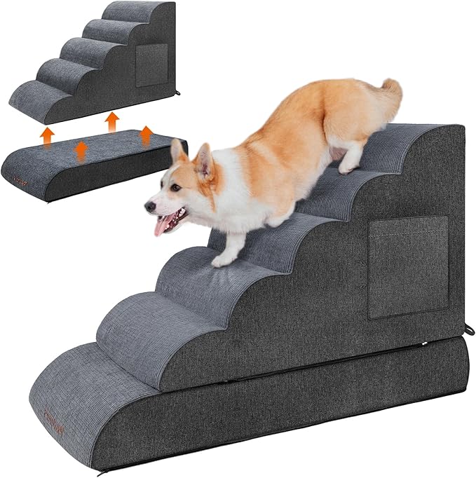 Dog Stairs for High Bed: Foam Pet Stairs for Dogs to Get on Bed Couch 24" Tall 6 Tiers,