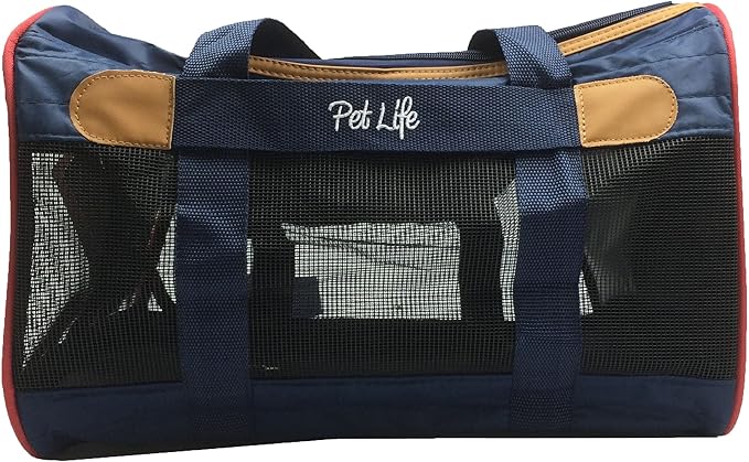 Pet Life 'Aero-Zoom' Airline Approved Pet Carrier - Folding Zippered Travel Cat and Dog Carrier - Wired Pet Crate Travel Dog Carrier Includes Over-The-Shoulder Straps and Sherpa Pet Pad