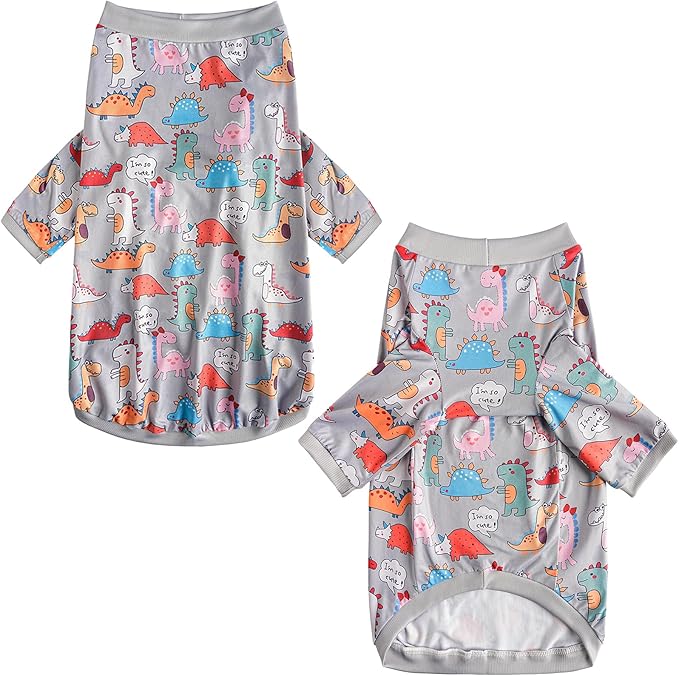 Dinosaur Dog T Shirts Cute Dinosaur Pattern Printed Apparel Shirt for Large Dogs Softable Stretchy Pet Clothes (3XL, Grey Dinosaur)