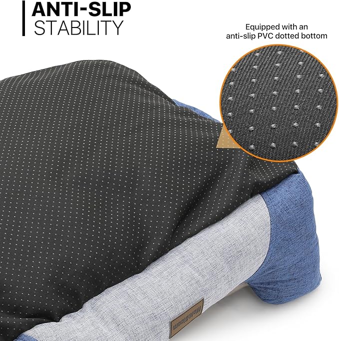 MoNiBloom 27"x21"x7" Dog Beds for Medium Small Dogs Machine-Washable Linen-Like Fabric Pet Beds Warming Cozy Soft Bed for Dogs and Cat