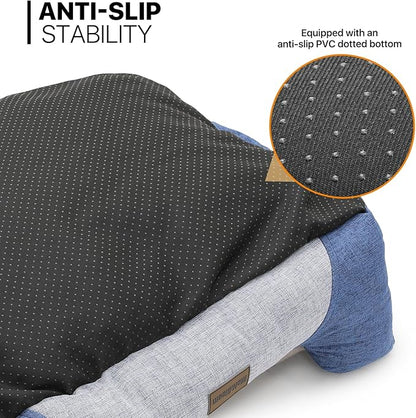 MoNiBloom 27"x21"x7" Dog Beds for Medium Small Dogs Machine-Washable Linen-Like Fabric Pet Beds Warming Cozy Soft Bed for Dogs and Cat