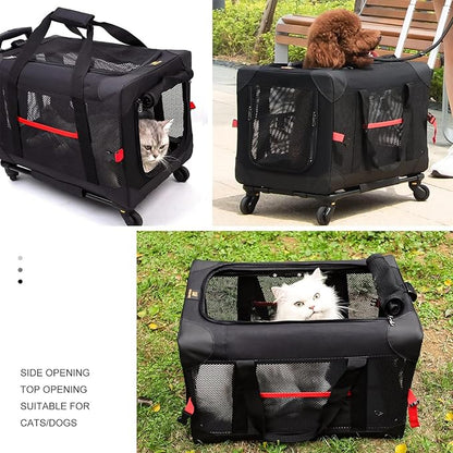 Cat Carrier for Large Cats 20 to 25 Pounds with Wheels,Rolling Large Cat Carriers for Large Cats 20 lbs 25lbs,Collapsible Hard Side,Wheeled Cat Carriers for Large Cats,Breathable,Not Airline Approved