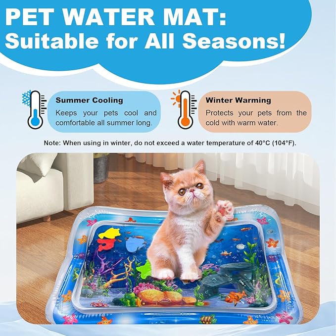 Cat Water Mat, Water Sensory Play Mat for Cats, Thickened Water Cat Mat, Pet Interactive Toys for Cats Dogs Indoor (Square)