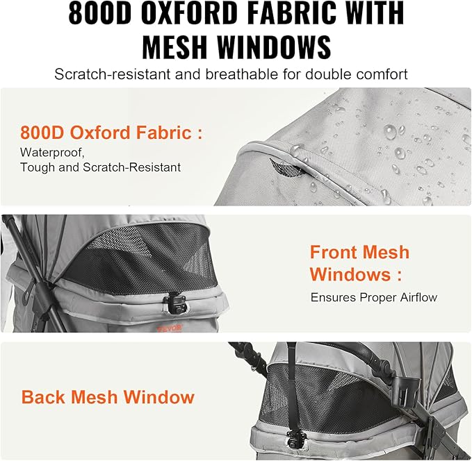 VEVOR Large Pet Stroller for Dogs Cats up to 75lbs 3 Wheels