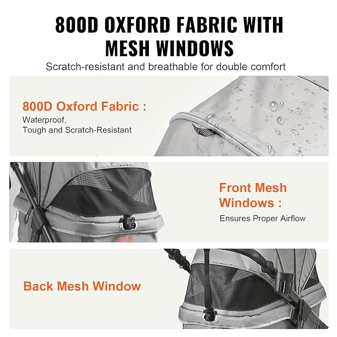 VEVOR Large Pet Stroller for Dogs Cats up to 75lbs 3 Wheels