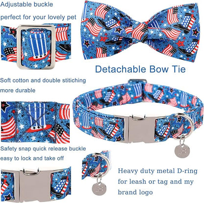 Patriotic Dog Collar with Bow Tie 4th of 13.5-22in